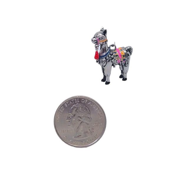 Fancy Llama Charm 925 Sterling Silver Multi-color Enamel - Picture 2 of 7
